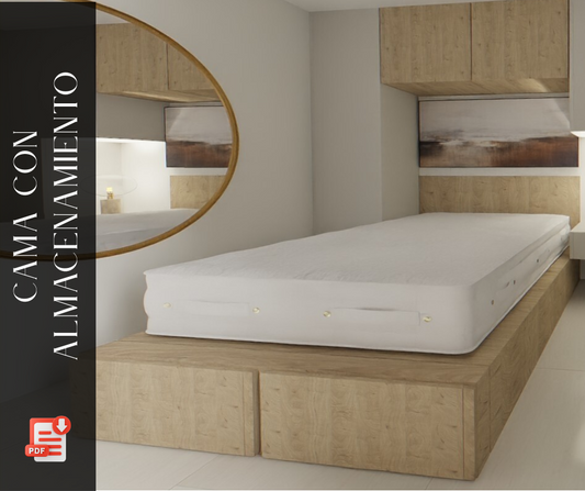 Cama con almacenamiento para habitacion doble 3D para optimizacion de espacios.