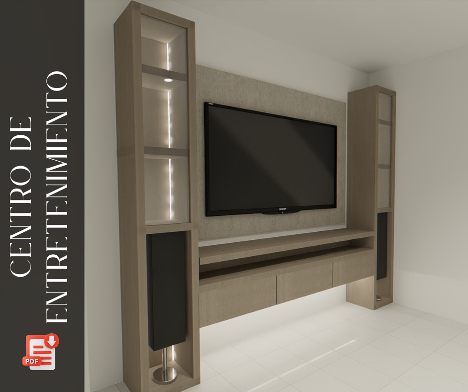 Mueble para centro de entretenimiento en madera en 3D para salas