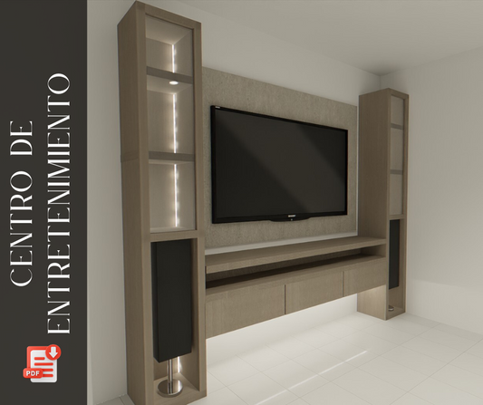 Mueble para centro de entretenimiento en madera en 3D para salas