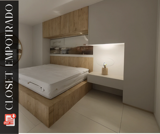 Closet empotrado sobre cama 3D para habitacion doble para aprovechamiento y optimizacion de espacios.