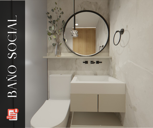 Diseño de mueble para baño social en 3D con aprovechamiento de espacios.