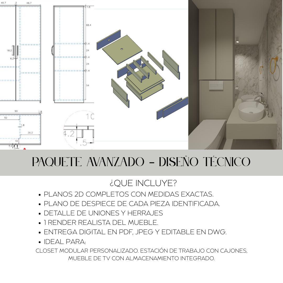 Diseño de armario modular personalizado con planos listos para carpintería