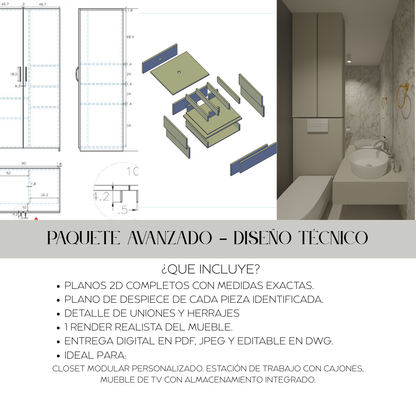 Diseño de armario modular personalizado con planos listos para carpintería
