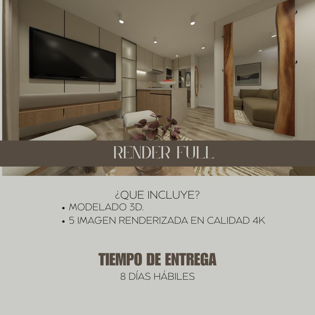 servicio online, internacional, de elaboración de renders en calidad 4K con modelado, paquete de 5 imágenes.