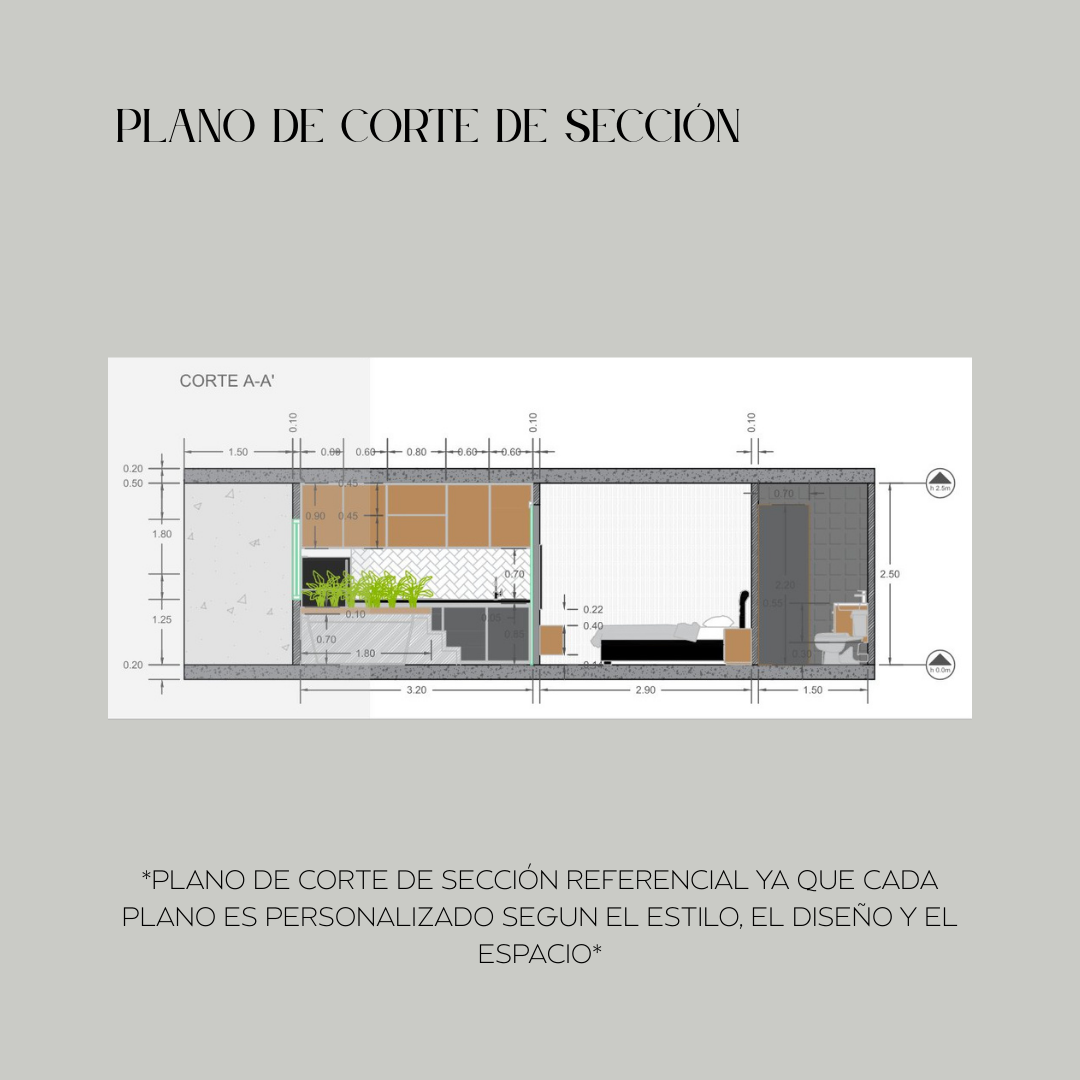 Plano de corte de sección referencial de los paquetes de diseño arquitectónico online