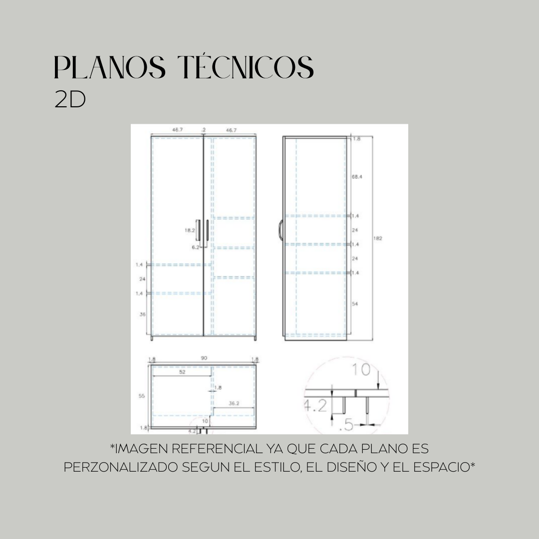 Plano de mueble a medida con medidas exactas y detalles técnicos