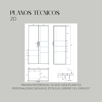 Plano de mueble a medida con medidas exactas y detalles técnicos