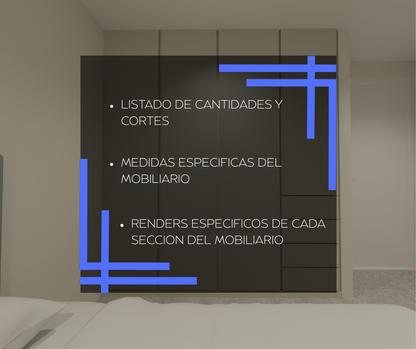 Render 3D de armario empotrado con acabado liso y diseño contemporáneo.