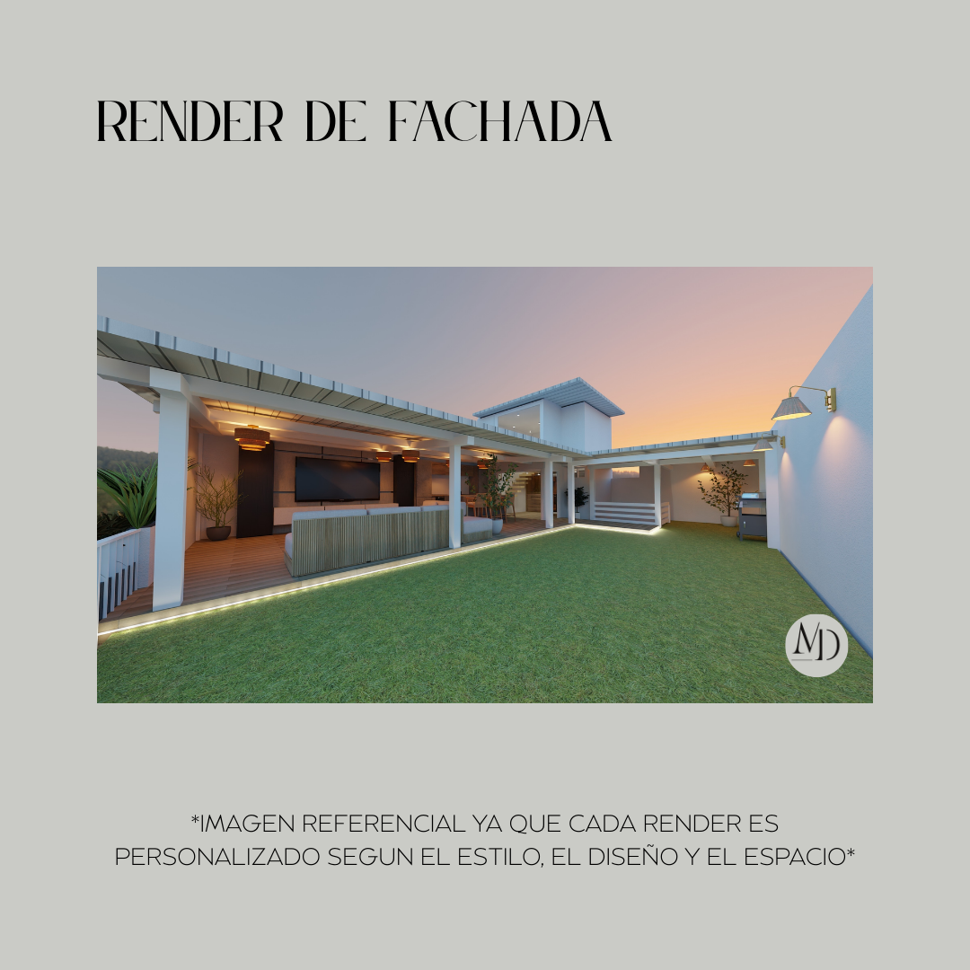 Imagen referencial de los renders de fachadas de los paquetes de diseño y elaboración de renders.