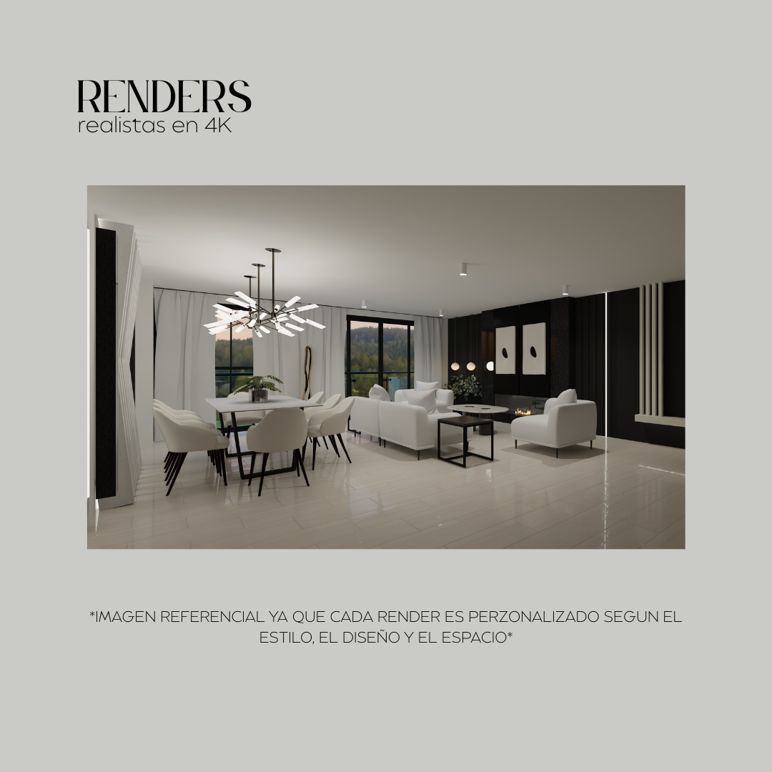 Ejemplo de render para el servicio internacional de paquetes de diseño de interiores online