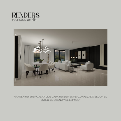 Ejemplo de render para el servicio internacional de paquetes de diseño de interiores online